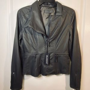 Blank NYC Faux Leather Fitted Moto Jacket, Small
